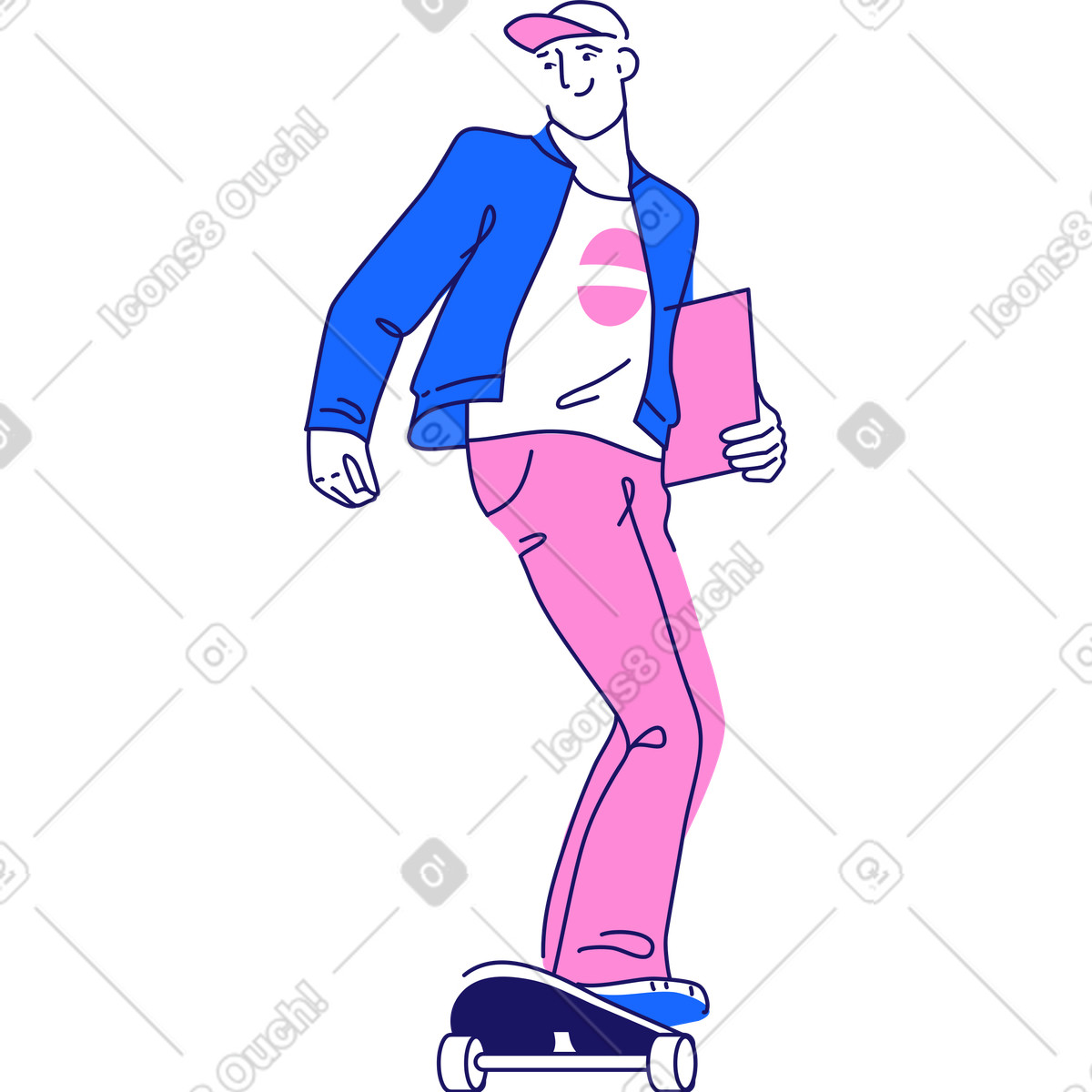 Ilustración Hombre montando una patineta en estilo Matey a descargar en PNG y SVG