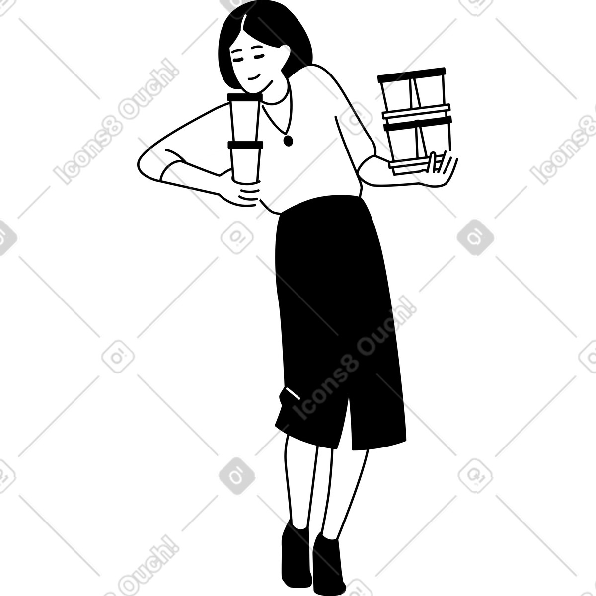 Young woman carrying paper cups illustration in Weekday style download in PNG, SVG