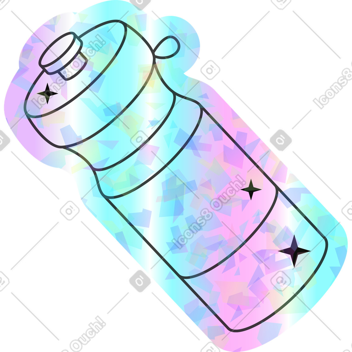 Vaulted bottle illustration in Holostickers style download in PNG, SVG
