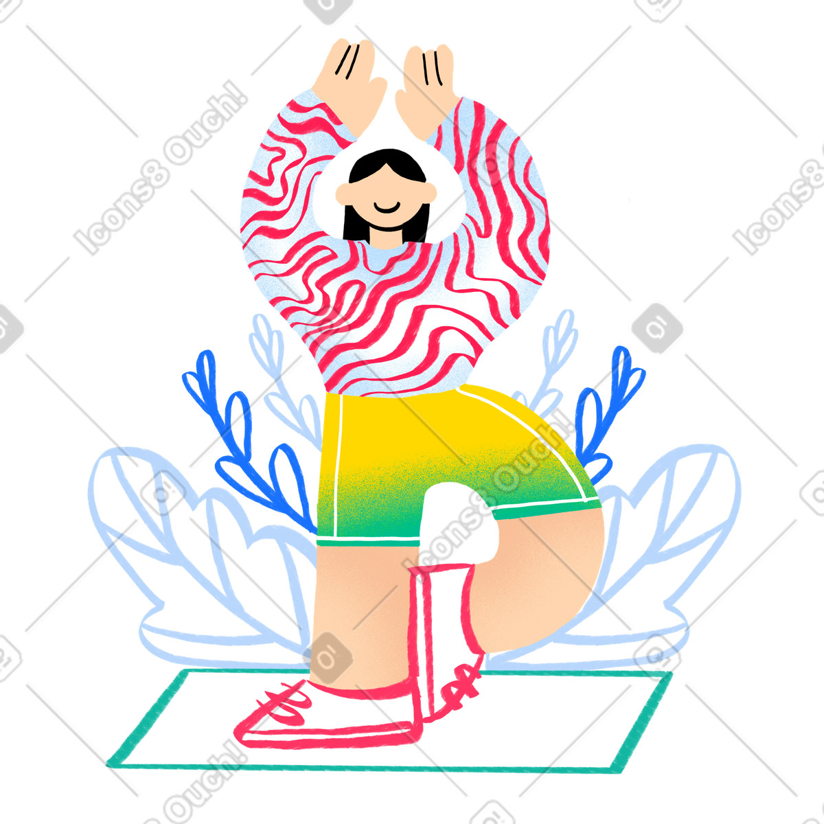 Ilustração de Woman doing yoga with flowers around her em no estilo Bonny para baixar em PNG, SVG
