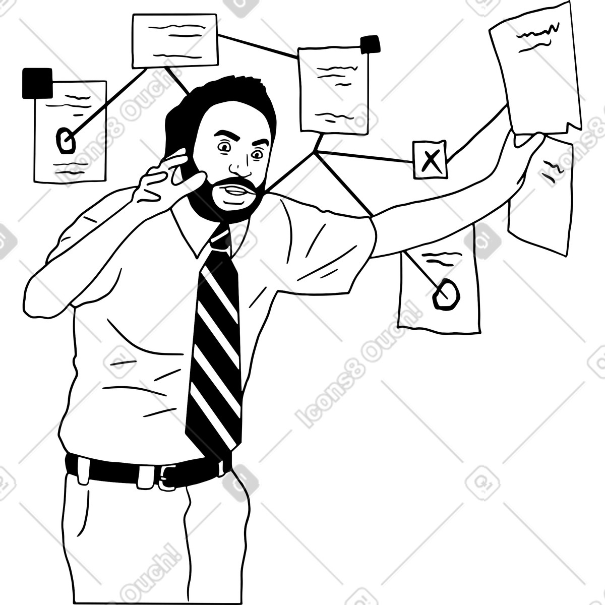 Ilustración Joven tratando de explicar algo en estilo Dudes a descargar en PNG y SVG