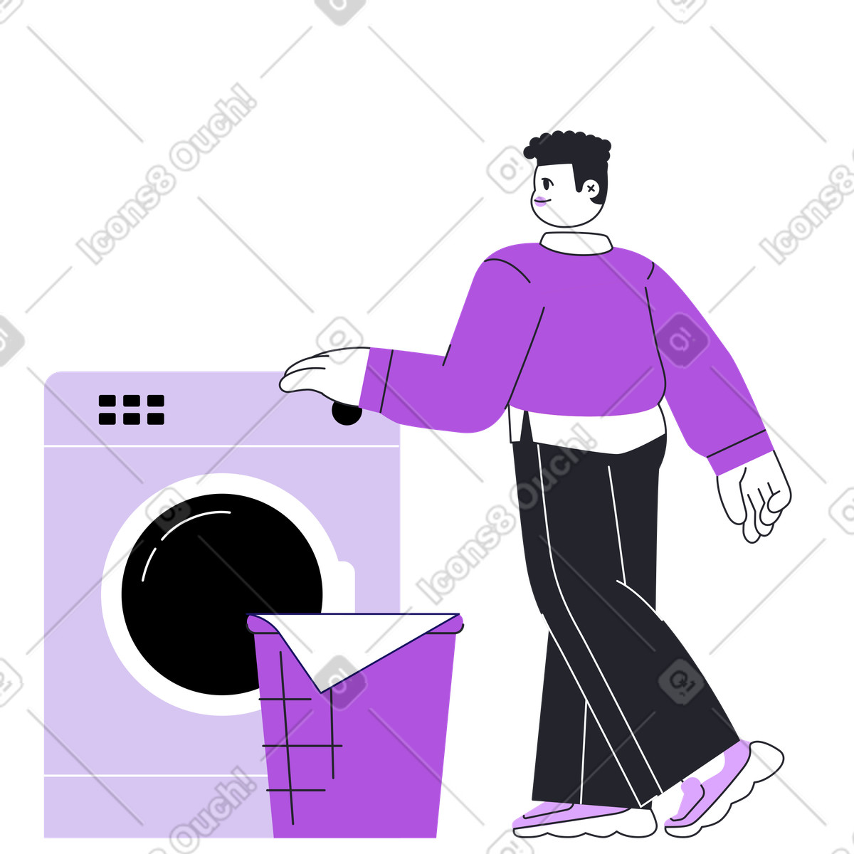 Person starting laundry in washer, domestic task and home organization illustration Grapy style download PNG, SVG