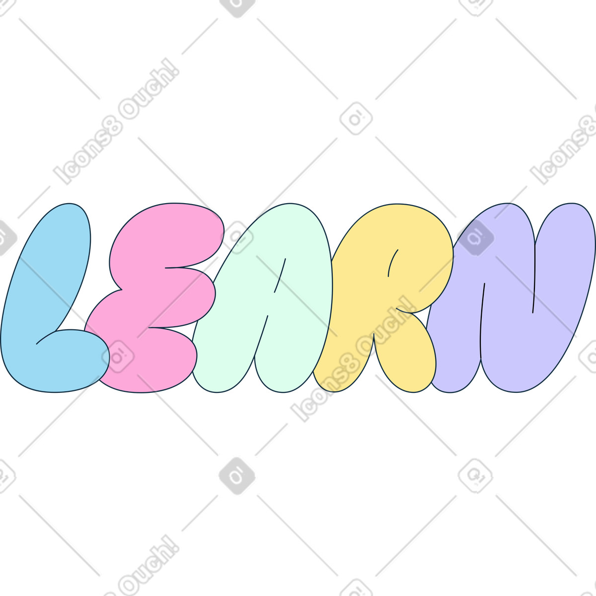 Lettering learn illustration in Bubble gum style download in PNG, SVG