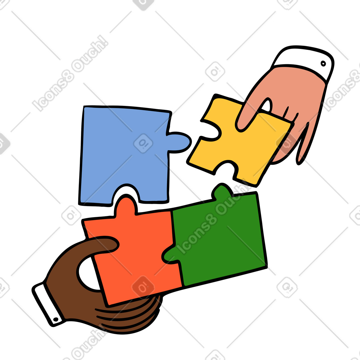 Team solving jigsaw puzzle together illustration in Comic style download in PNG, SVG