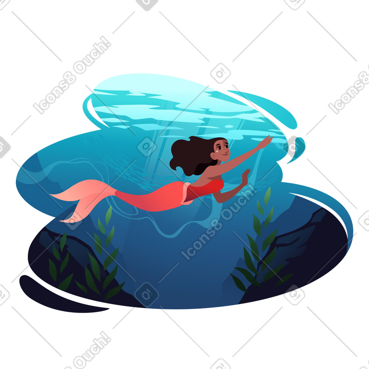 Ilustración Sirena en un mundo submarino estilo Vivid a descargar PNG y SVG