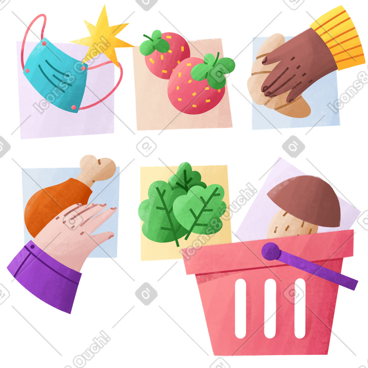 Ilustración Healthy food online shopping en estilo Bonbon a descargar en PNG y SVG