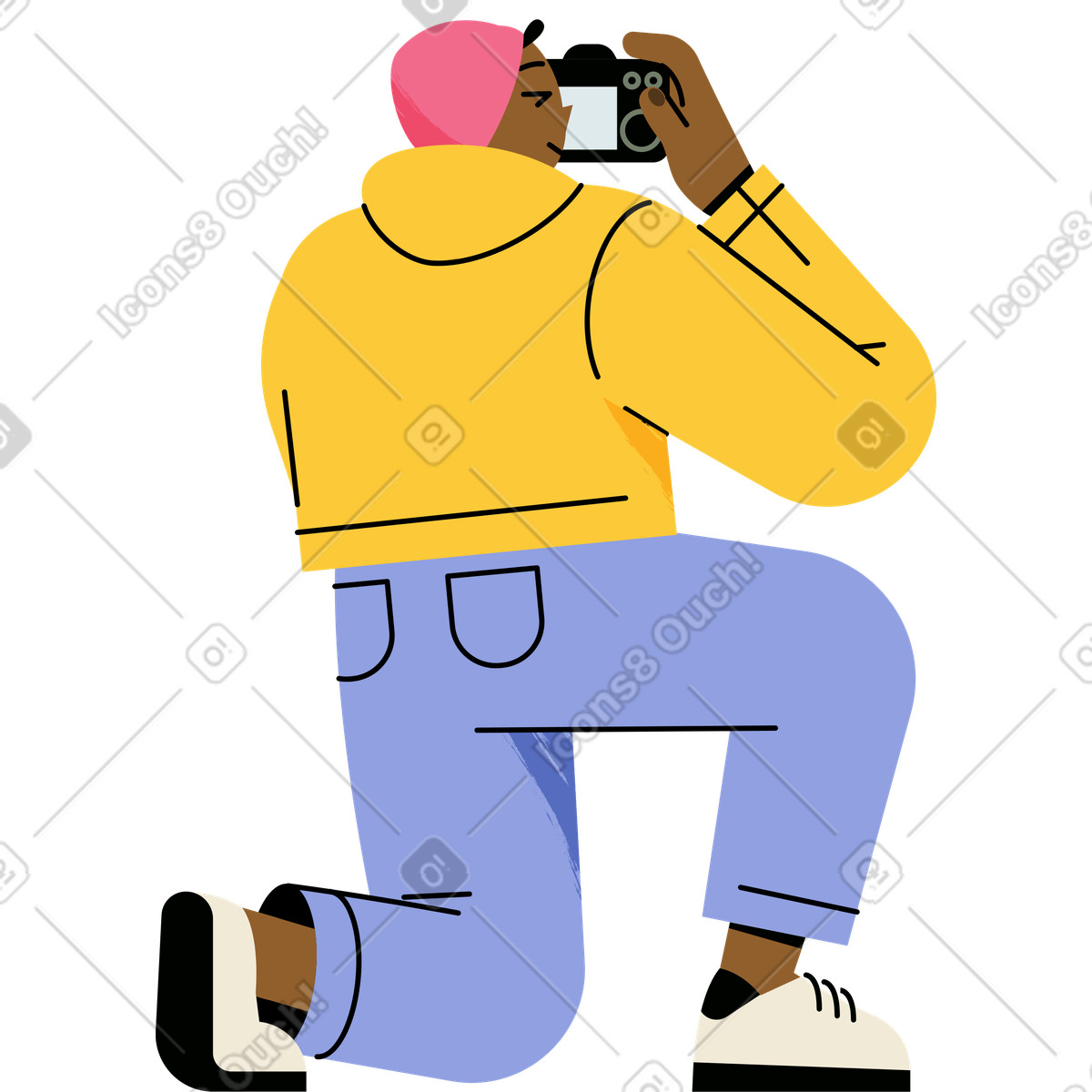 Ilustração de Cara com uma câmera ajoelhou-se no joelho em estilo Juicy para baixar em PNG, SVG