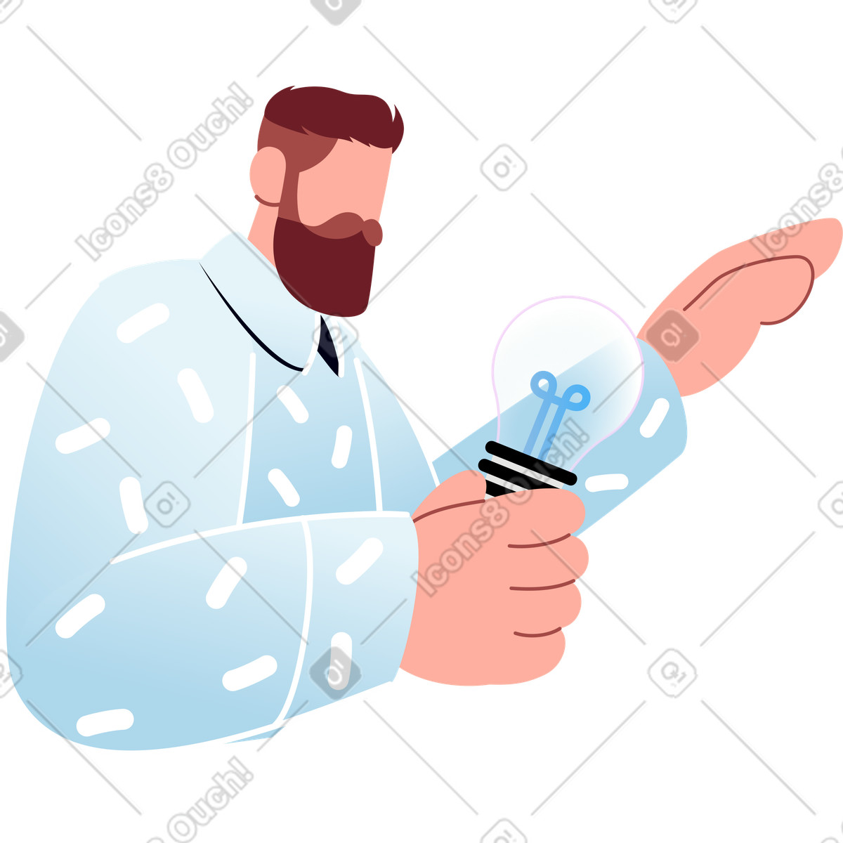 Illustration Homme tenant une ampoule à la main dans le style Airy télécharger aux formats PNG, SVG