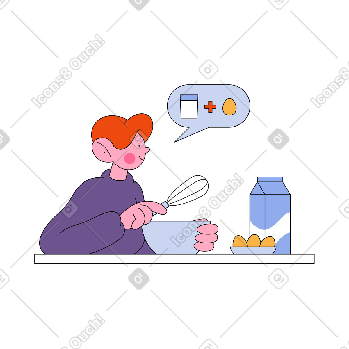 Bloom スタイルの 男はボウルに材料を混ぜて料理を作る のイラストをPNG、SVG形式でダウンロード