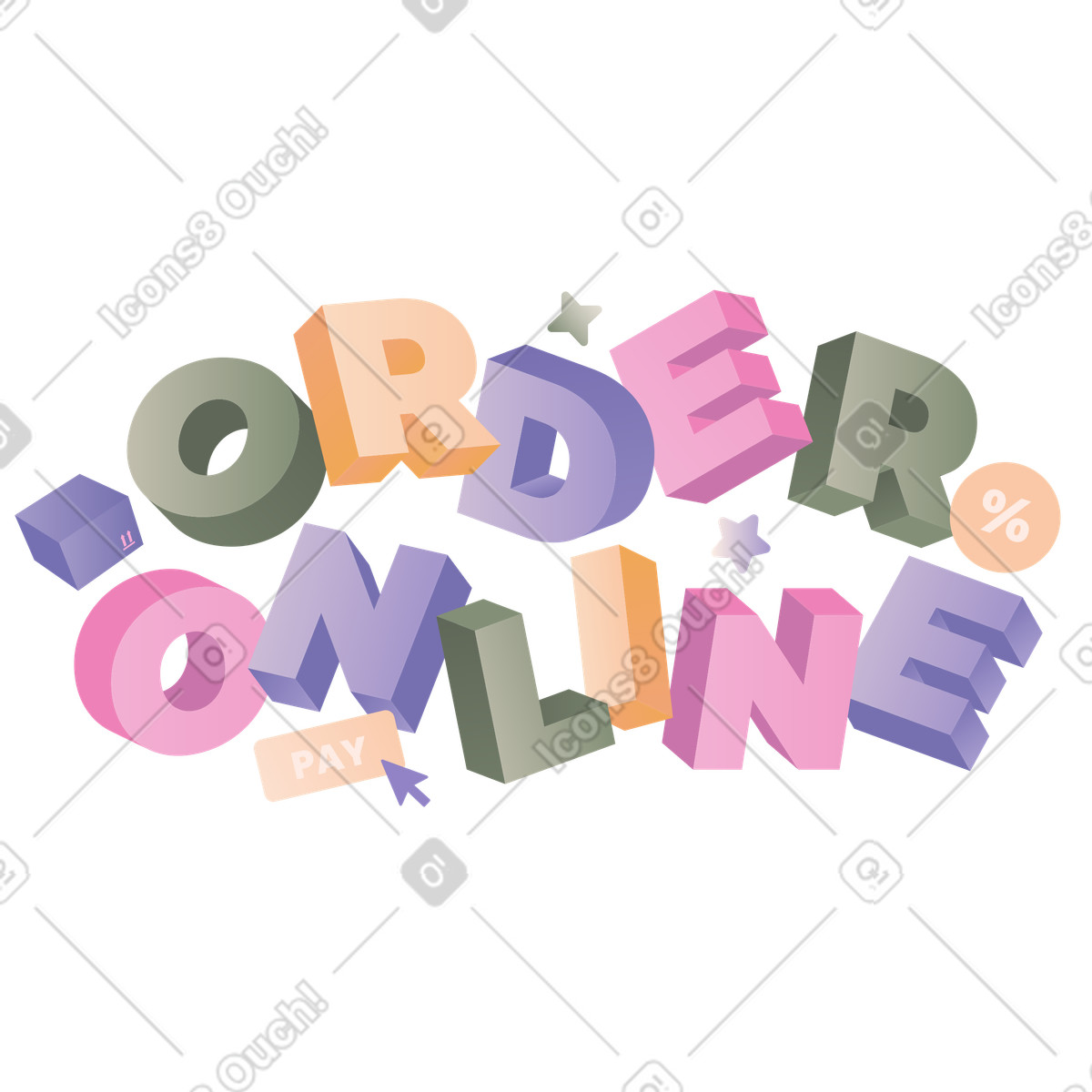 Lettering order online con testo di elementi per lo shopping illustrazione in stile Coworking scarica in PNG, SVG