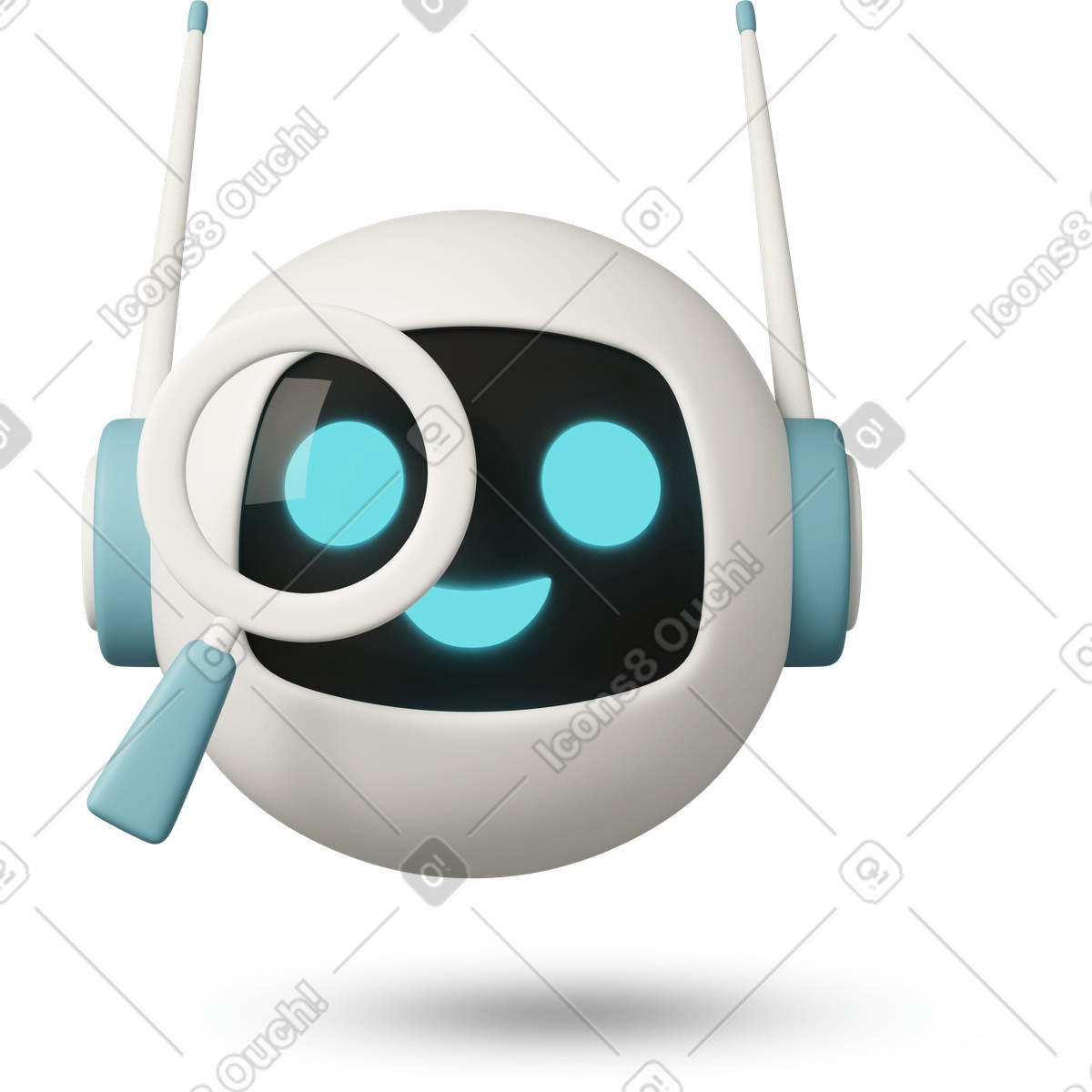 Ilustración Small chatbot with magnifying glass en estilo 3D Casual life a descargar en PNG y SVG