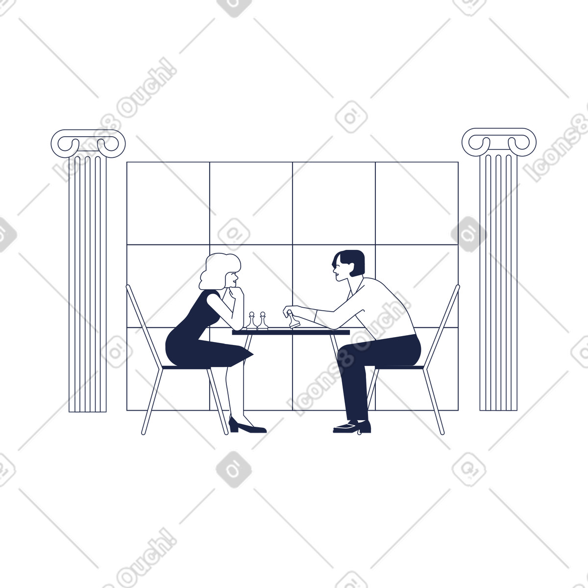 Couple playing chess together illustration in Urban Line style download in PNG, SVG