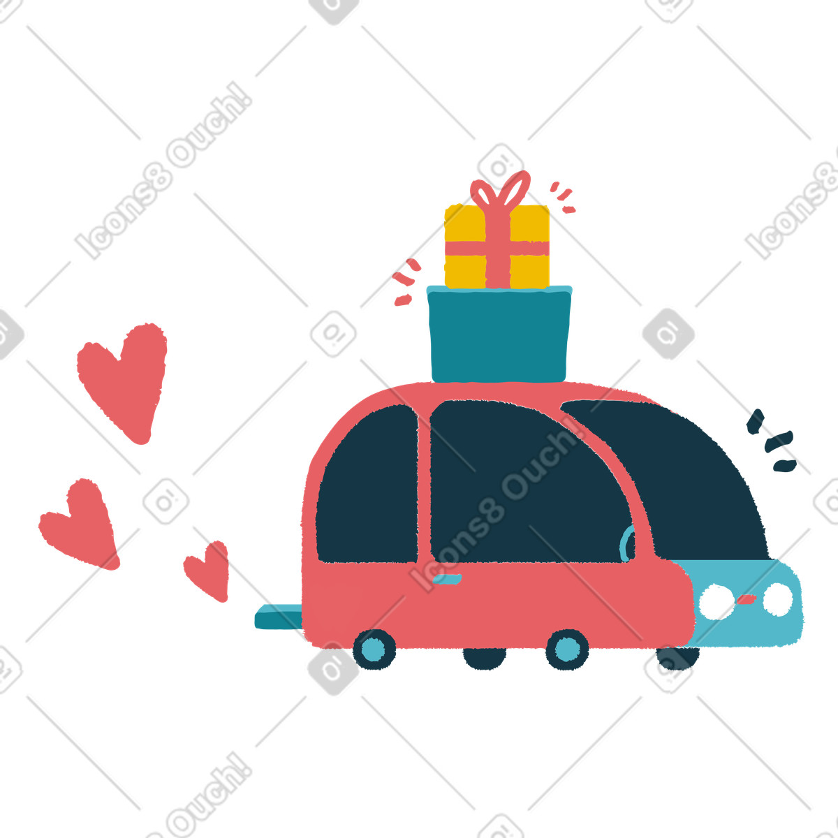 下载 Flamenco 风格的 A car carrying valentine's day presents 插画，支持 PNG、SVG 格式