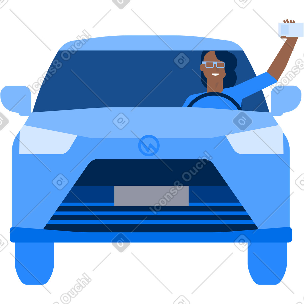 Smiling woman driving car holds her license in one hand illustration Urban style download PNG, SVG