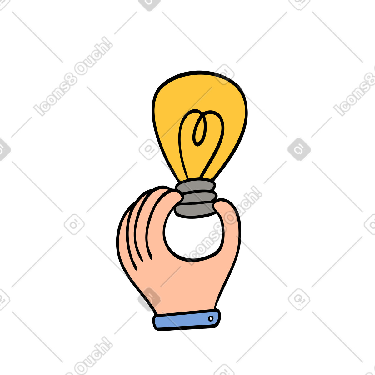 Eine idee mit einer hand, die glühbirne hält-Illustration im Comic-Stil als Download in PNG, SVG