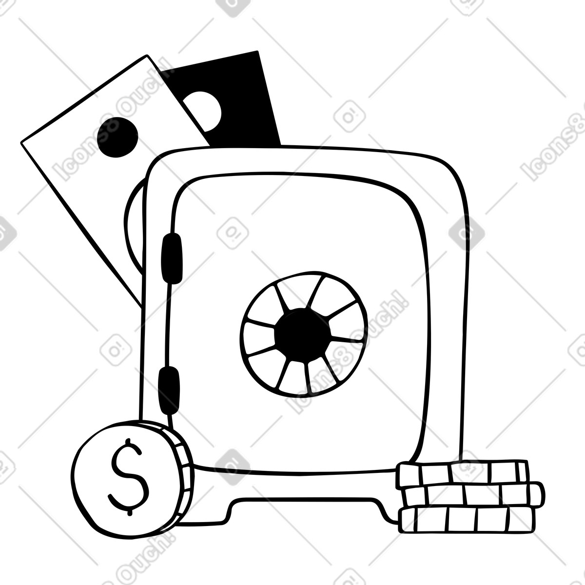 Ilustración Dinero seguro con billetes y monedas en estilo Journal a descargar en PNG SVG