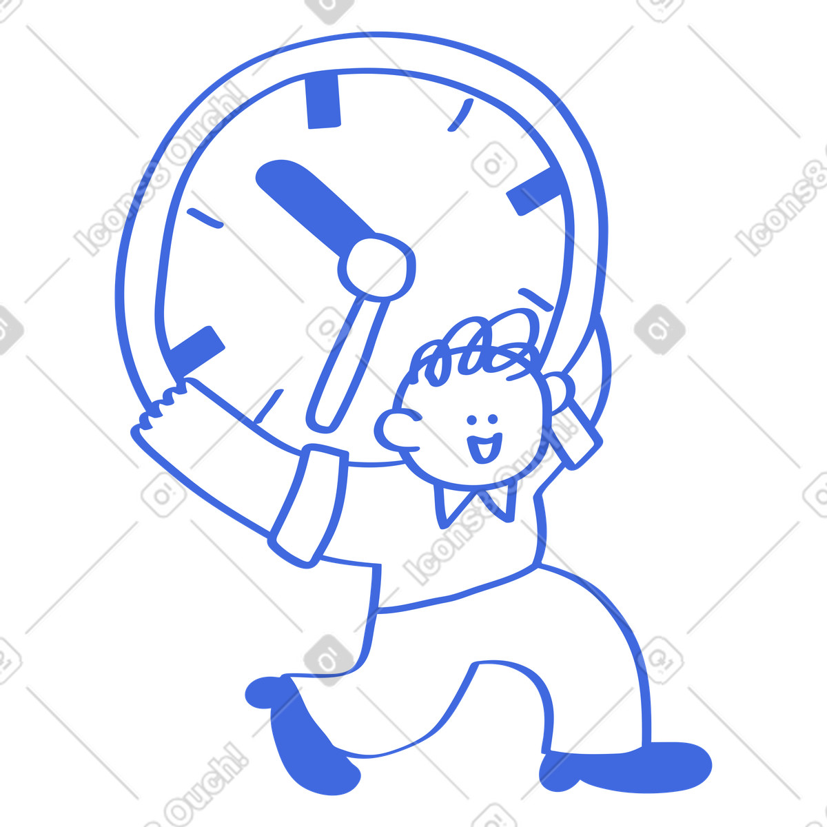 Ilustración Deadline productivity concept with employee carrying huge clock overhead en estilo Ballpoint Pen a descargar en PNG y SVG