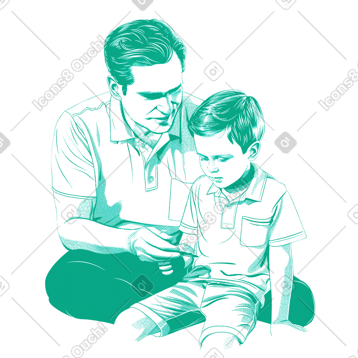 Dad and son illustration in Halftone style download in PNG, SVG