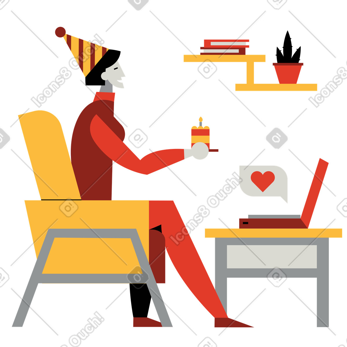 Remote Birthday party illustration in Burgundy style download in PNG, SVG