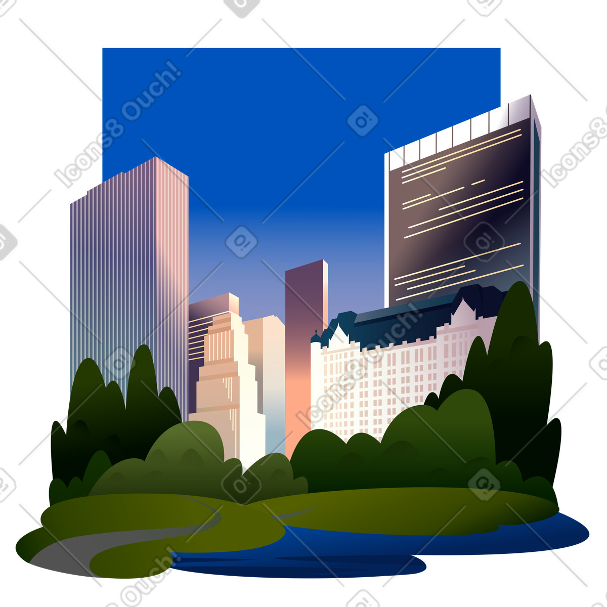 Ilustración Nueva york - central park en el fondo de la tarde estilo Vivid a descargar PNG y SVG
