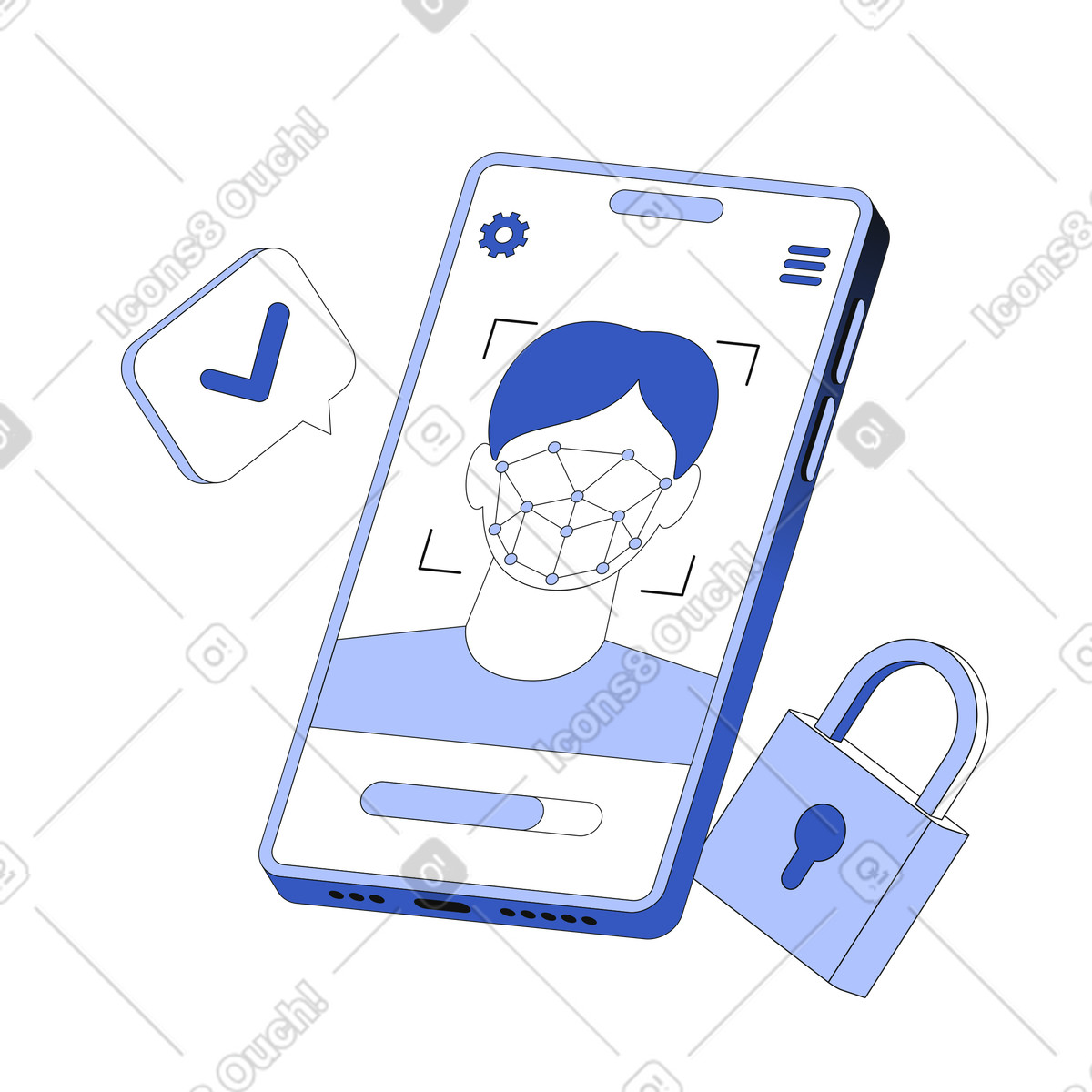 Face recognition system in the phone illustration Techny style download PNG, SVG