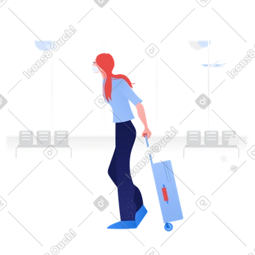 Woman in face mask walking with suitcase PNG, SVG