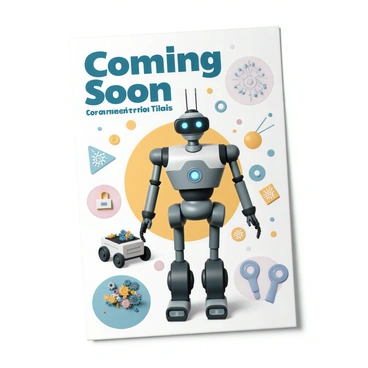 A flyer designed for a robotics competition. At the top, the bold text reads "Coming Soon" in a large font. Below the text, there are colorful illustrations of various robots. One robot is humanoid, with metallic arms and LED eyes, standing proudly. Another robot is small and wheeled, showcasing a variety of gears and sensors. In the background, there are additional robotic elements, such as circuit patterns and tools associated with robotics. The overall layout is dynamic and eye-catching, inviting viewers to learn more about the upcoming event.