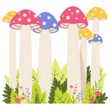 A forest where trees are altered to resemble gigantic mushrooms