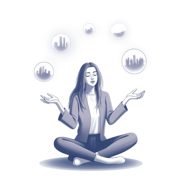 A psychic with long flowing hair is seated cross-legged on the ground. The psychic's hands are raised, with fingers slightly splayed as if manipulating the air. Surrounding the psychic are several floating orbs of energy, each varying in size. Within each orb, distinct images are visible, depicting various scenes of the future, such as a city skyline, a tranquil nature scene, and a gathering of people. The psychic's expression is focused and serene, with eyes closed, as they connect with the energy orbs. The atmosphere is filled with a sense of mystery and intrigue.
