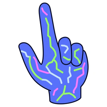 A futuristic finger composed of glowing circuit lines. The finger is extended forward, showcasing intricate patterns of bright neon colors in shades of blue, green, and purple. The circuit lines pulse with light, creating an effect of energy flowing through them. The background is kept minimal, allowing the focus to remain on the finger's striking design.