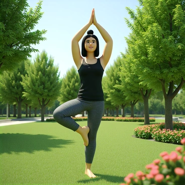 A woman practicing yoga in a park, demonstrating inner stability and balance.