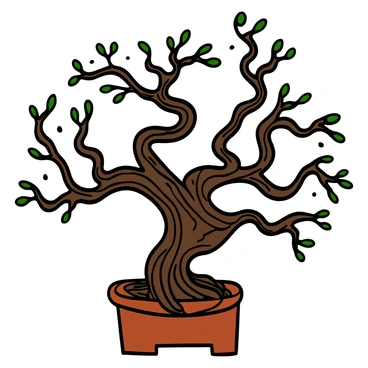 A close-up of a gnarly, ancient bonsai tree with intricate branch patterns