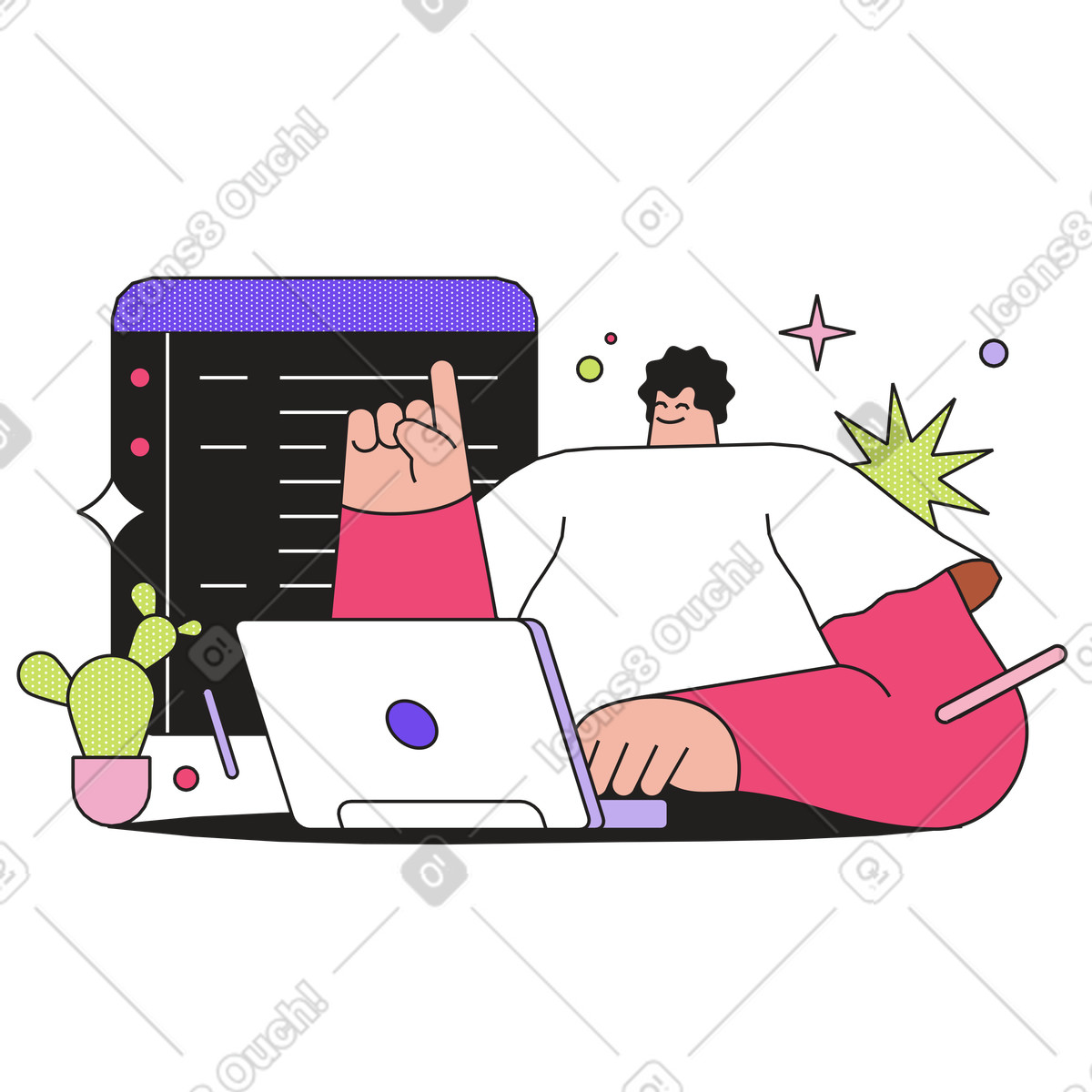 Illustration animée Programmer coding at laptop, Software development workflow dans le style Dazzle à télécharger aux formats GIF, Lottie (JSON), AE