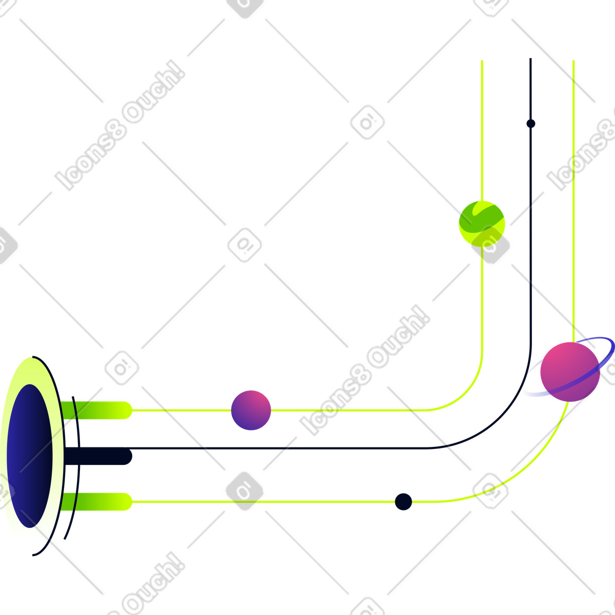 Illustration Space pipeline with planets dans le style à télécharger aux formats PNG, SVG