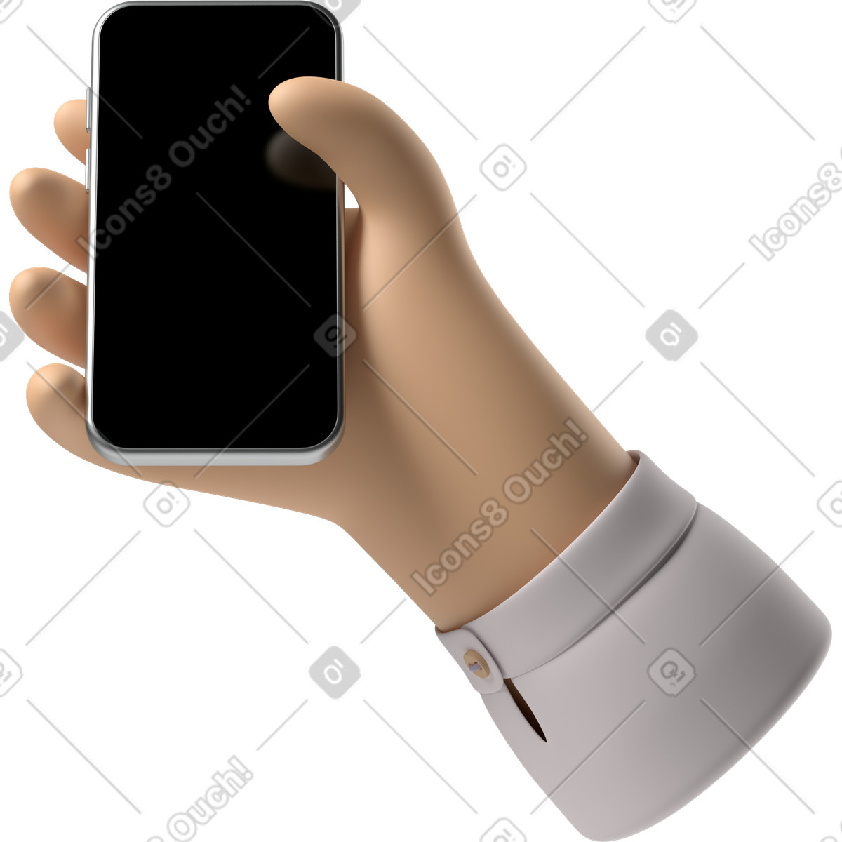 Illustration Main de peau blanche tenant un téléphone dans le style 3D Hands Fun&Wild à télécharger aux formats PNG, SVG