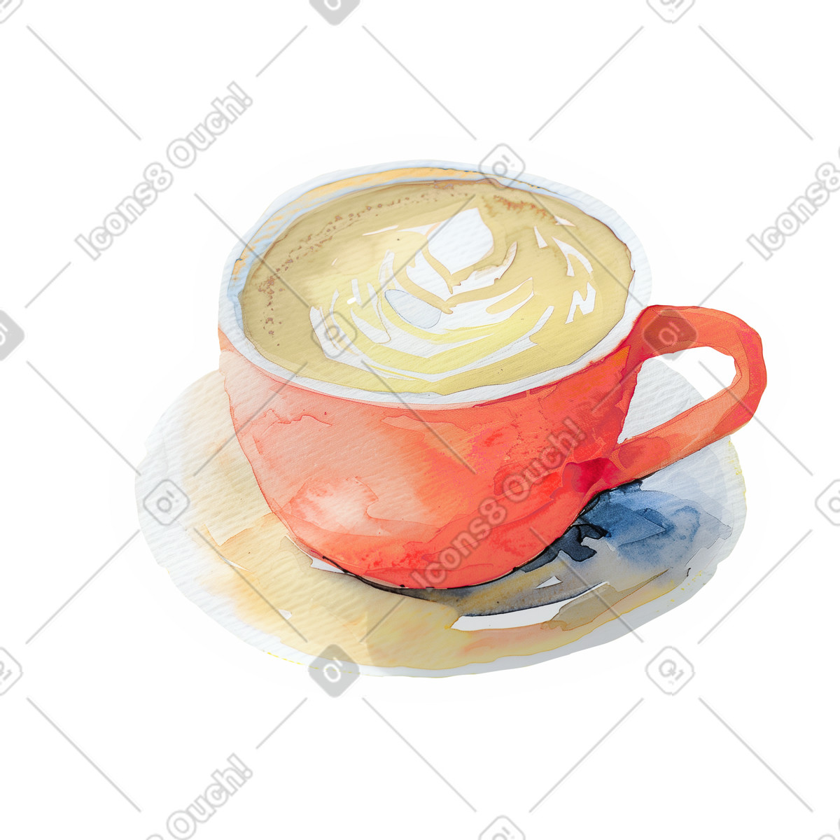 Watercolor 스타일의 Latte coffee mug 일러스트레이션 PNG, SVG 다운로드