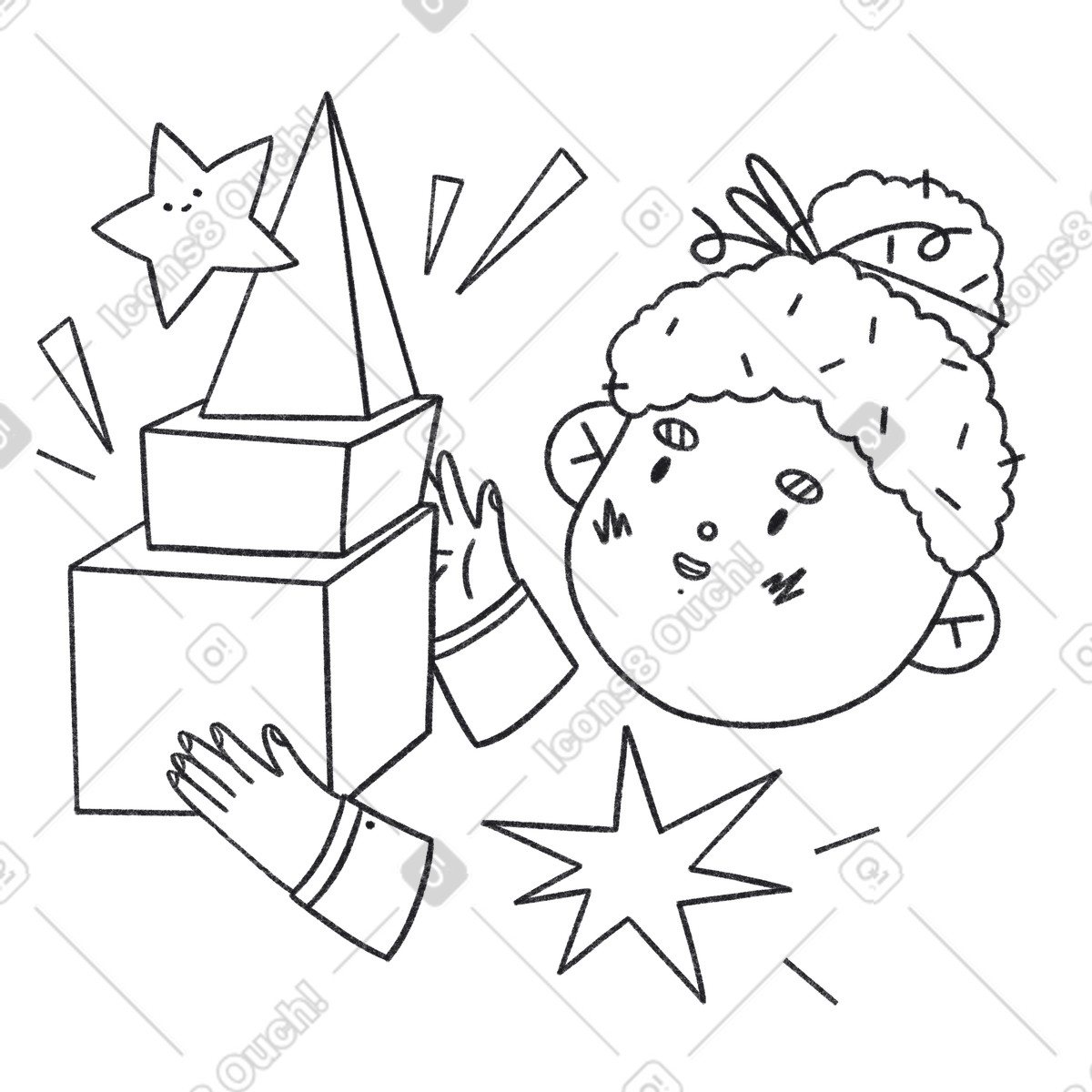 Il bambino gioca con le forme geometriche illustrazione in stile Bonbon Line scarica in PNG, SVG