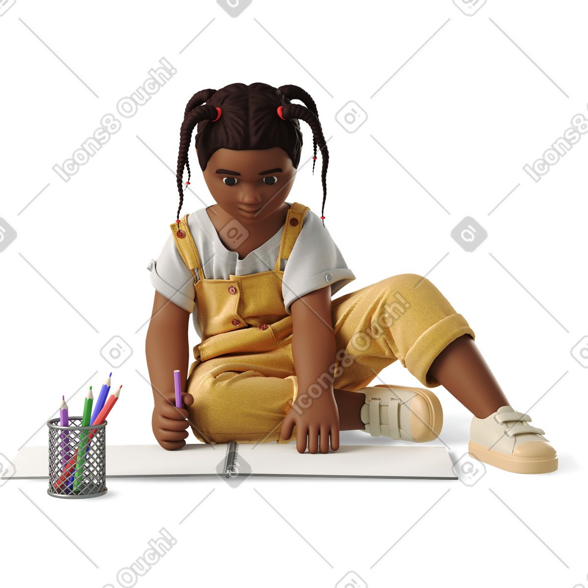 Ilustração de Menina desenhando em um caderno em PNG e SVG