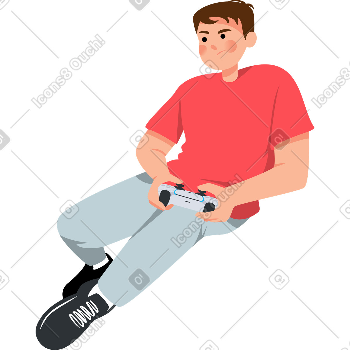 Ilustração de Menino sério com gamepad em no estilo Lagom para baixar em PNG, SVG