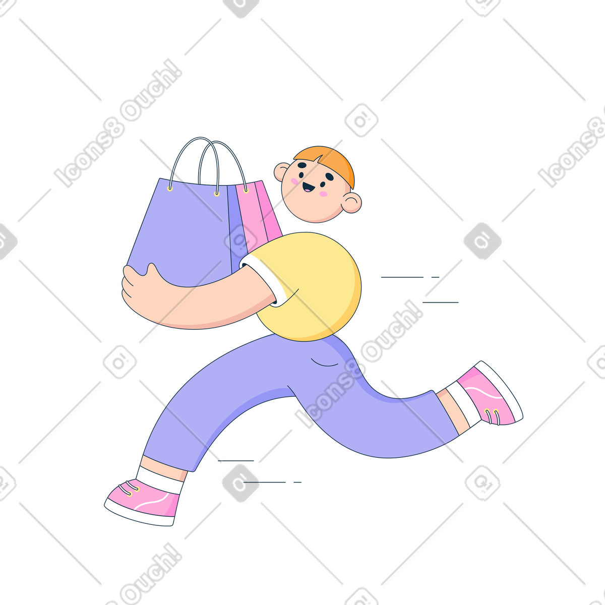 Il fattorino corre veloce con la merce ordinata illustrazione in stile Bubble gum scarica in PNG, SVG
