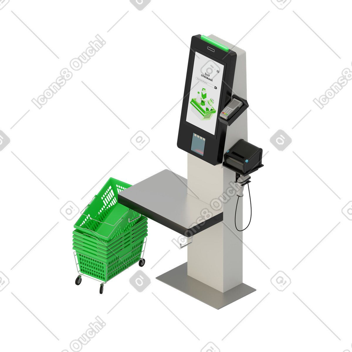 Registratore di cassa isometrico self-service illustrazione in stile 3D Rooms scarica in PNG, SVG