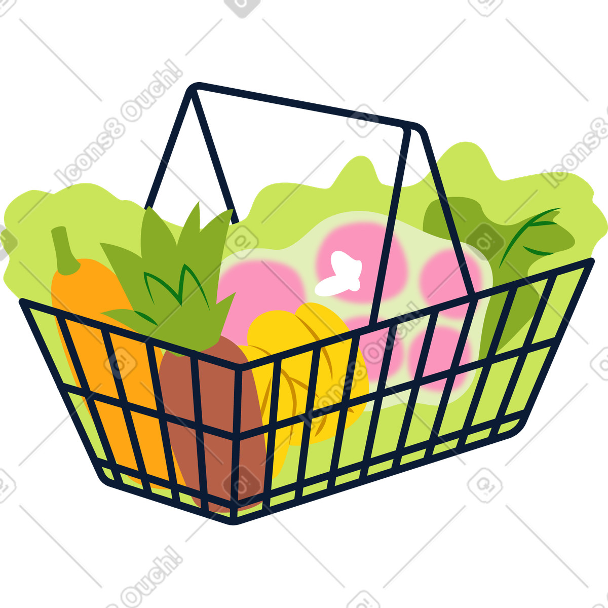 Basket of groceries illustration in Everyday style download in PNG, SVG