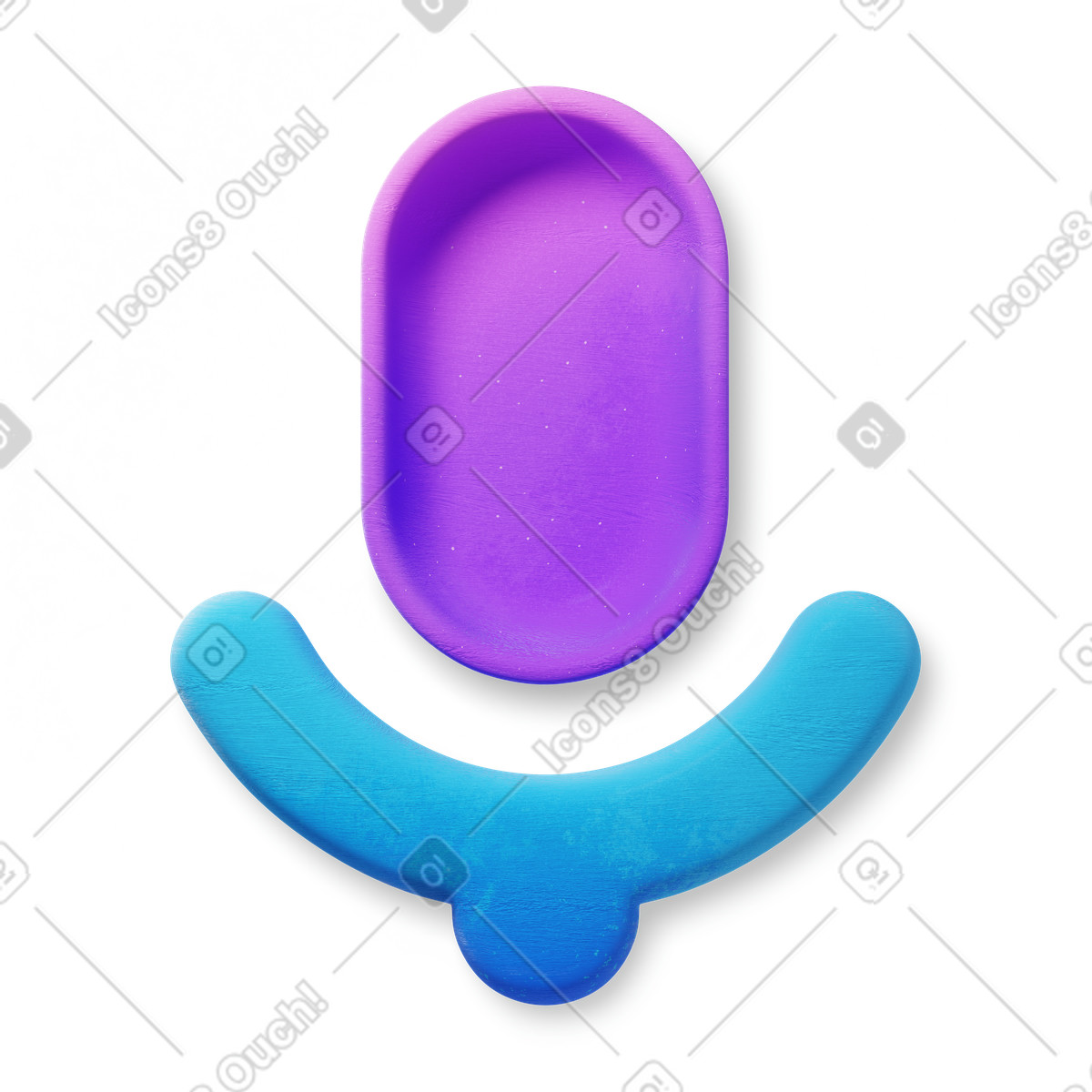 3D Microsoft Fluent illustration スタイルの Microphone symbol made from purple capsule and blue curved shape のイラストをPNG、SVG形式でダウンロード