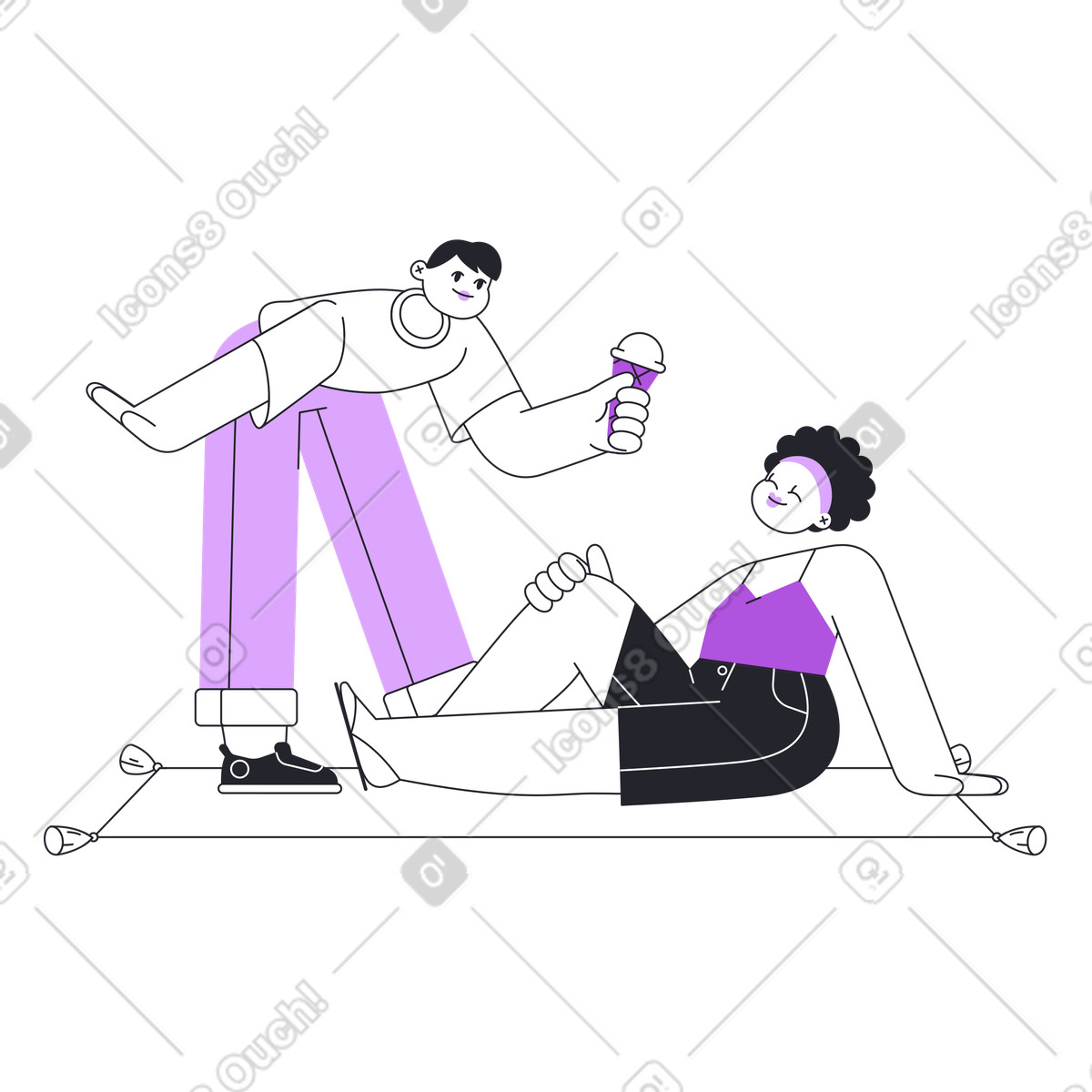 Illustration L'homme et la femme apprécient un pique-nique avec de glace dans le style Grapy à télécharger aux formats PNG, SVG