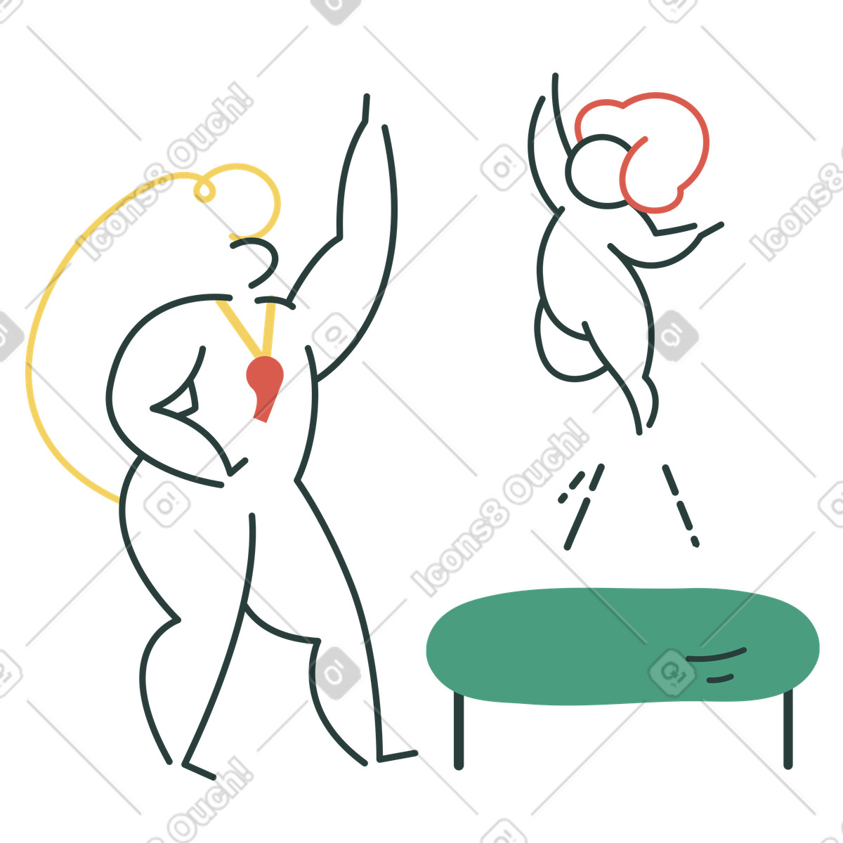 Ilustração de Treinador dá high-five em criança no meio do salto estilo Macaroni para baixar PNG, SVG