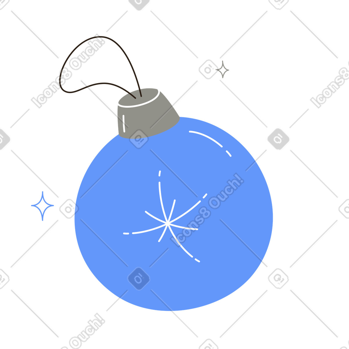 Bola de adorno azul con brillos, decoración para árbol de navidad. illustration in PNG, SVG