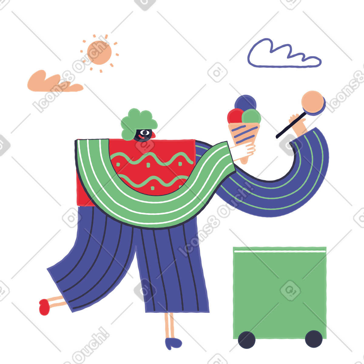 Ilustración Vendedor de helados en estilo Stripy a descargar en PNG y SVG