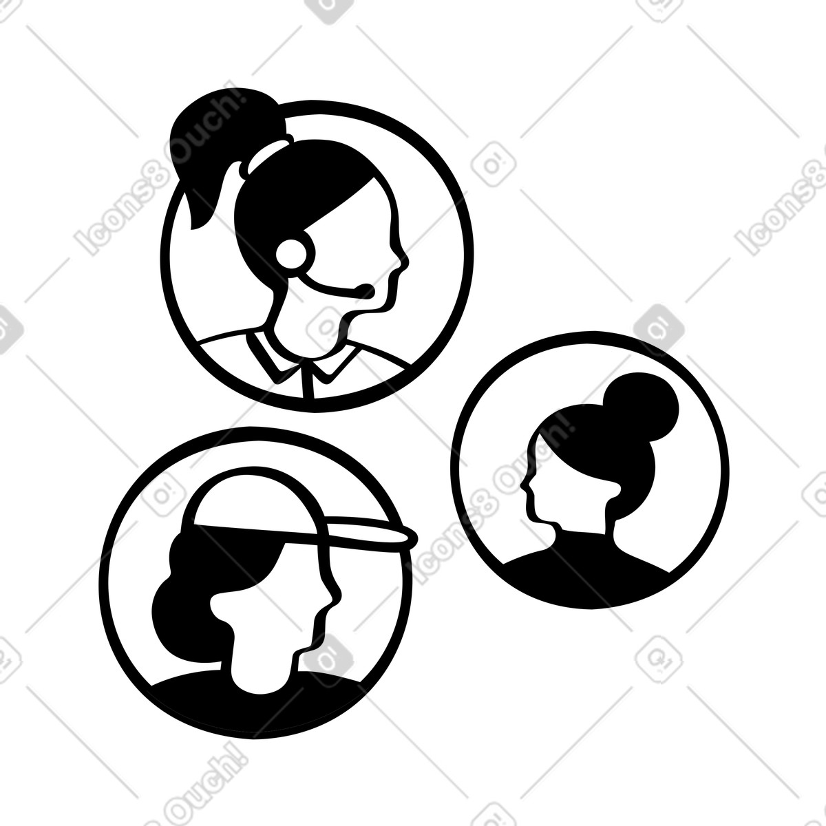 User avatars and customer support illustration in Journal style download in PNG, SVG