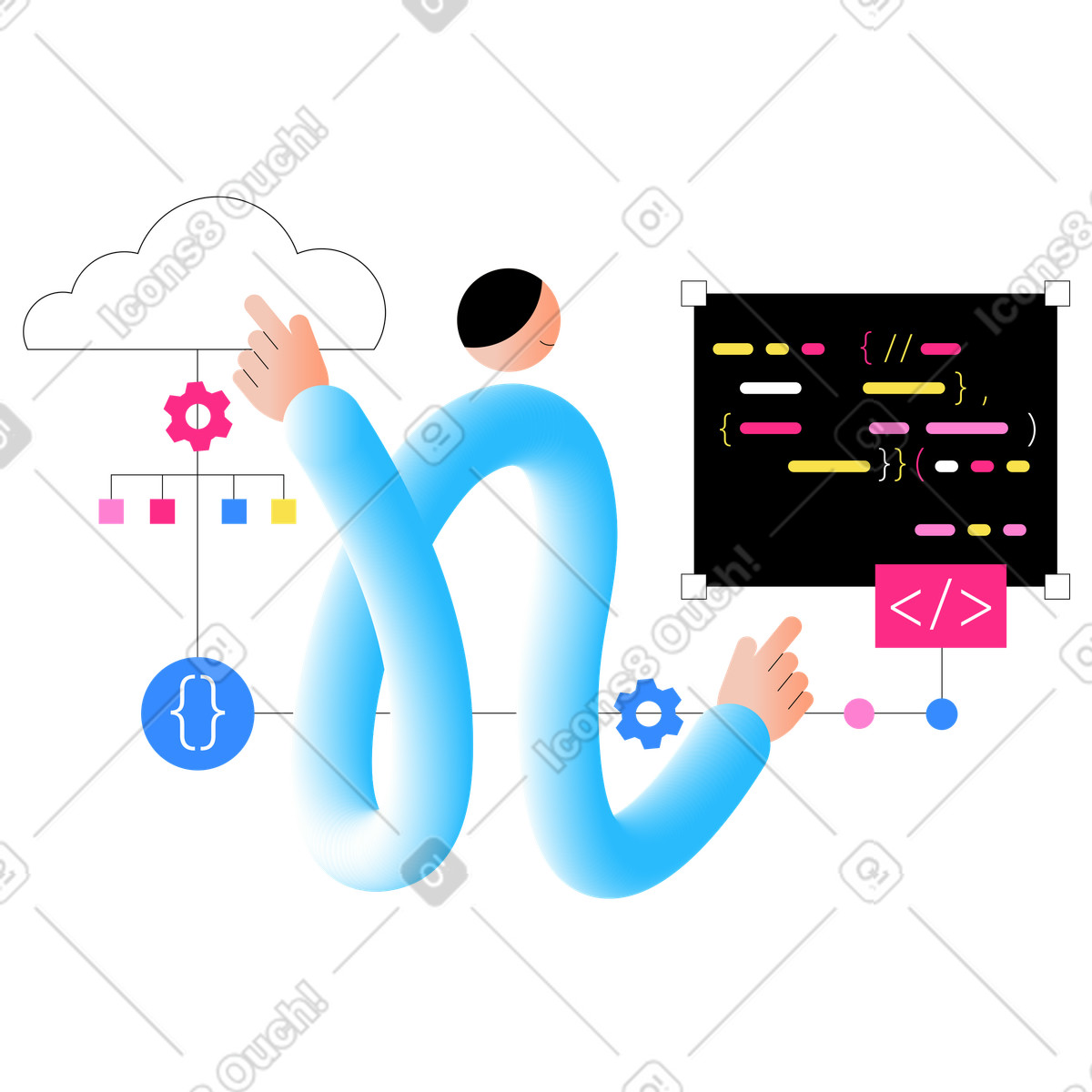 Man working with programming code illustration in PNG, SVG