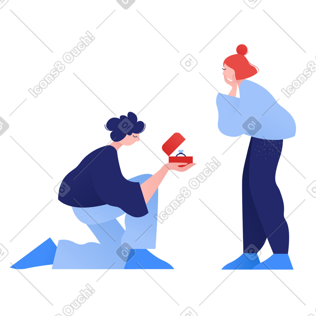 Illustration Un homme fait une proposition à femme dans le style Clip télécharger aux formats PNG, SVG